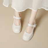 Women Casual Leather Chunky Heel Mary Jane Shoes Newgew Shoes